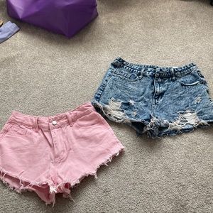 jean shorts both size medium. blue fits slightly bigger.